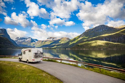 [:de]Family vacation travel RV, holiday trip in motorhome, Caravan car Vacation. Beautiful Nature Norway natural landscape.[:]